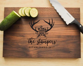 Personalized Cutting Board - Engraved Cutting Board, Antler Deer Cutting Board, Wedding Gift, Housewarming Gift, Anniversary, Christmas Gift