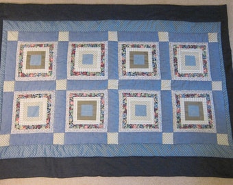 Blue Squares (Baby Quilt)-QuiltsbyShirley