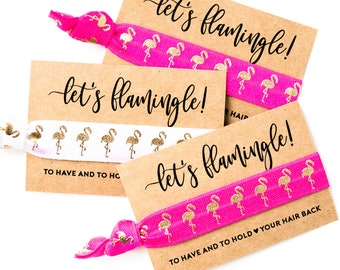 Let's Flamingle | Pink Flamingo Bachelorette Hair Tie Favor | Hot Pink + Gold Flamingo Bachelorette Party Hair Tie Favors, Final Flamingle