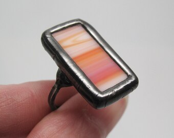 Desert Sun - Sterling Silver Stained Glass Ring - Size 6.5