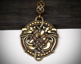 Celtic wolf pendant / Brass necklace / Nordic jewelry / Handmade viking pendant
