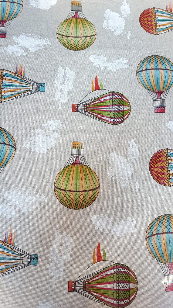 Retro Victorian Hot Air Balloon Fabric Cotton Mix