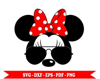 Minnie mouse aviator with svg glasses, Minnie mouse head silhouette svg, digital format svg eps, dxf, png, pdf. For Silhouette Cameo, Cricut