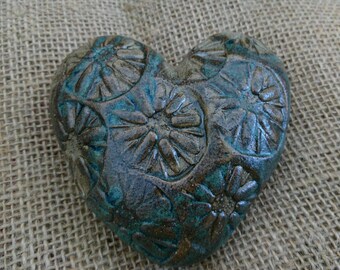 Handmade ceramic,rustic, textured, keepsake heart/ornament. Paperweight Housewarming gift Friendship token.