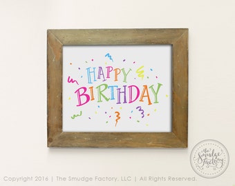Happy Birthday Printable Decor, DIY Birthday Art, Print and Cut, Birthday Party, Rainbow Decoration, Confetti Party Streamers, Birthday Sign