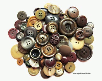 100 Vintage Buttons, Earth Tone Plastic Lot