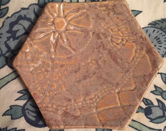 Homemade Ceramic Lace Jewelry Dish or Spoon Rest