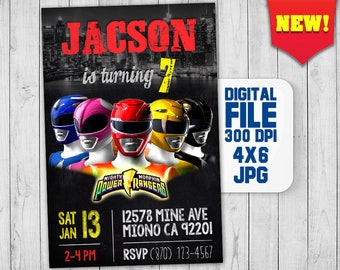 Power Rangers invitations, Power Rangers birthday invitation, Power Rangers party, Power Rangers invite, Godzilla