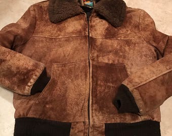 Vintage shearling sheepskin bomber style coat sz 44 men's by Garfel of France