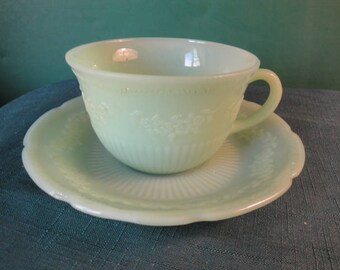 Vintage Fire-King Jadeite Alice Pattern Cup And Saucer