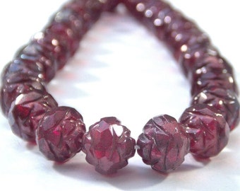 Czech Glass Bead Siam Ruby Vega 7x8mm Rosebud : 12 pc Red Flower Bead