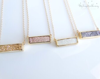 Druzy Bar Necklace Druzy Necklace Gold Druzy Bar Necklace Druzy Layering Necklace Natural Druzy Bar Necklace Rose Gold Druzy Bar Necklace