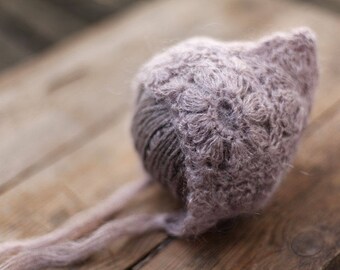 Newborn hat, Mohair hat, Baby girl bonnet