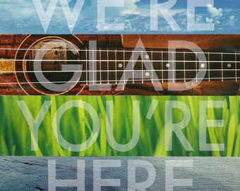 We're Glad You're Here art tile. Coaster. Contemporary decor.