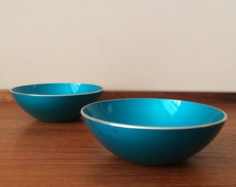 Mid Century BOWLS Pair Enamel Bowls EMALOX NORWAY Vintage 1950 Bjørn Engø Turquoise Blue Bowls Norway Aluminium Retro Scandinavian Design