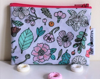 Clutch purse coated Hygge neon flowers - lilac