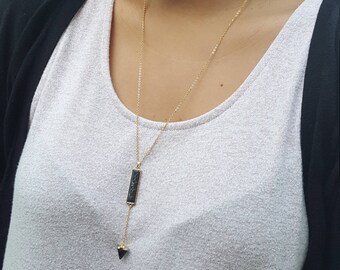 Long white or black marble necklace, Marble and gold necklace, Howlite necklace,Black marble bar necklace,Valentine's gift for her