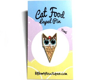 Cat Enamel Pin, Cat Lapel Pin, White Cat Pin, Ice Cream Enamel Pin, Cat Pin, Cute Pin, Enamel Pin