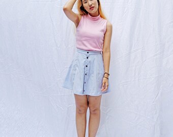 Cotton rib knit sleeveless turtleneck crop top