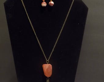 Brown stone with fringe necklace set