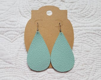 Genuine Leather Teardrop Earrings in Mint