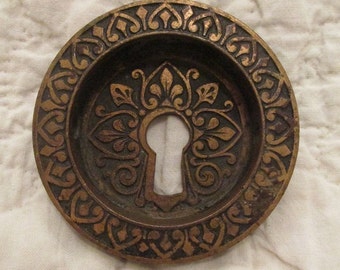 Antique Eastlake Door Escutcheon Recessed Pocket Keyhole Brass