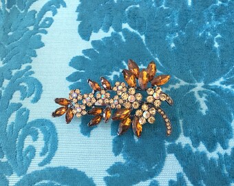 Brown Rhinestone Brooch.Brown Crystal Brooch.vintage style.broach.brown pin.bridal accessory.Topaz Brooch.Topaz Look.Rhinestone Brooch
