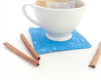 Star Christmas Fabric Coaster Set, Blue Christmas Table Decor, Christmas Coasters Set of Four
