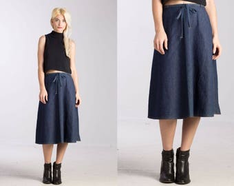 Vintage DENIM Jean WRAP 70s Hippie Skirt // Boho // Blue //