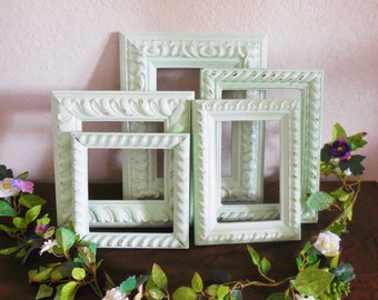 Mint Green Frames, Baroque Picture Frame Set, Ornate, Collage, Seafoam, Sage Distressed Ornate, Set of 5 Gallery Wall, Nursery 4X6, 5X7