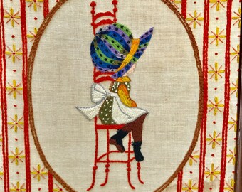 Vintage cross stitch embroidery needlepoint Holly Hobby Hobbie wall decor hanging