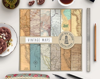 AROUND THE WORLD, Vintage Maps Digital Paper, Old Maps Backgrounds, Maps Patterns, Antique Paper, Instant Download, Coupon Code: BUY5FOR8