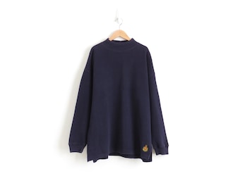 Navy Mock Neck Top Aesthetic Clothing 90s Grunge Turtleneck Top Oversized Turtle Neck Sweater Vintage Plus Size Womens XL 2XL 1X, Mens Large