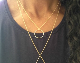 Gold 2 Layer Necklace/ Gold Double Necklace/ Gold Circle Necklace/ Best Friend Birthday Gift/ Gift For Sister / Mothers Day Gift