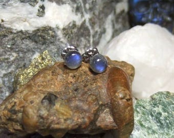 Labradorescence Exists 6mm Round Cabochon Labradorite Stud Earrings Earings Titanium Post and Clutch Flash Sparkly Magic Hypo Allergenic