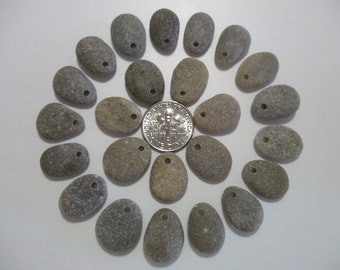 BEACH SEA STONE 16mm Beads 24 Top Drilled Pendants Flawless Khaki Grey Real Surf Tumbled Natural Stones Jewelry Rock Pebble Bead Peb 1498