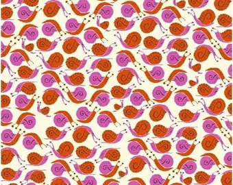 Heather Ross Far Far Away Reprint Windham Fabrics - Orange and Hot Pink Snails- 1/2 yard cotton quilt fabric 516