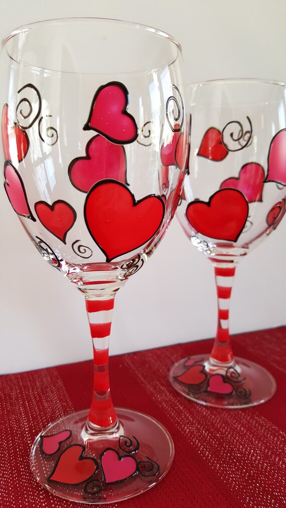 Items similar to Wine Glasses- Hand Painted - Heart Wine Glasses (Sold