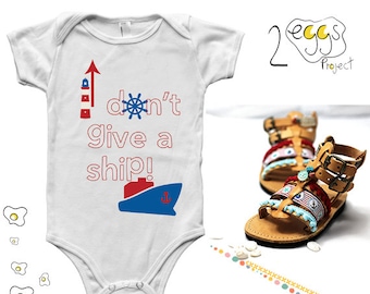 Nautical baby outfit – Summer baby onesie with quote funny I don’t give a ship and nautical items graphic and gladiator sandals for baby boy