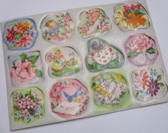 Vintage Gift Wrap Seals-Baby-Children-Shower-Pastels-Retro-Mid Century-1 Sheet-12 seals