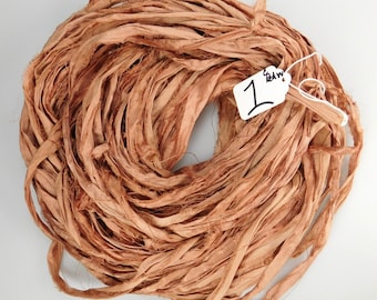 Sari silk Ribbon, Recycled Silk Sari Ribbon, Redwood sari ribbon, brown silk sari ribbon, weaving supply, knitting supply, jewelry supply