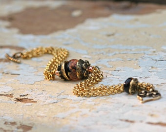 bracelet Lampwork, Glass bracelet , artisan lampwork bead 3D, bracelet Lampwork Aquarium,orang, brass with gold plating,floral bracelet, red