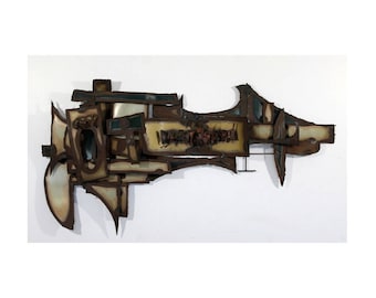Mid Century Modern Brutalist Abstract Metal Wall Sculpture Jere Sendal Era
