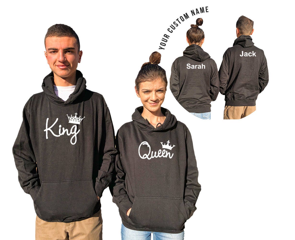 KING QUEEN couple hoodies personalized Back custom Names