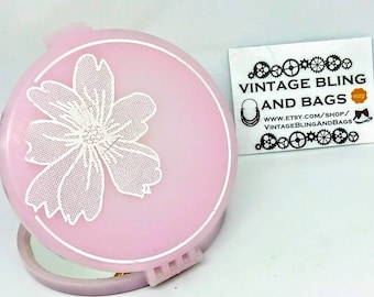 Vintage 1980s hand mirror, magnifying mirror, pink handbag mirror, pink vintage mirror, pink 1980s hand mirror, magnifying pink 1980s mirror
