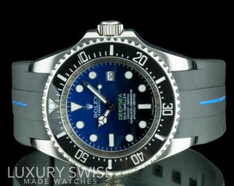 Rolex Men's Deepsea 116660 Steel 44mm Blue and Black Dial Black Rubber B Strap
