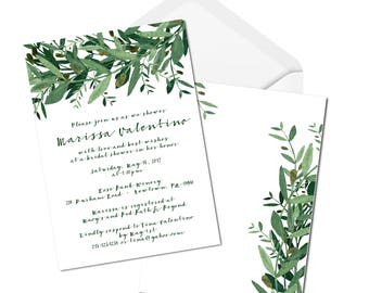 Whimsical Bridal Shower Invitation - Greenery - Olive Leafs