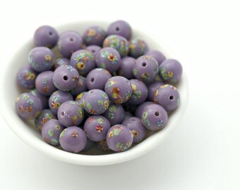Vintage Purple Glass Round Millefiori Beads Japan 9mm (10)