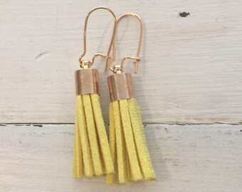 Mini Suede tassel earrings, Yellow