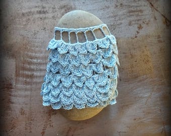 Crocheted Lace Stone, Light Blue, Handmade, Original, One of a Kind,Ruffles Smooth, Beautiful Gift, Home Decor, Unique, Collectible, Monicaj
